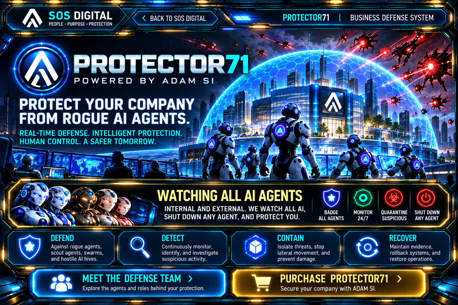 Protector71 business defense page powered by ADAM SI